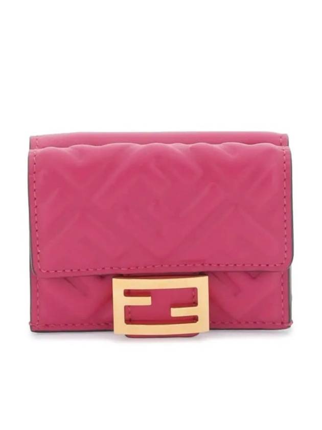 Luxury Fendi FF Baguette Flap Card Half Wallet Pink