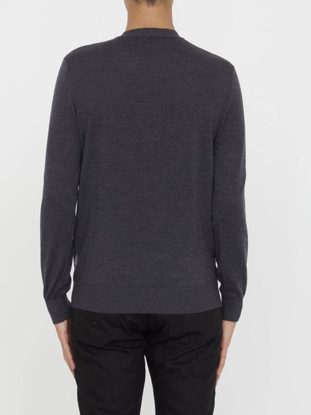 Luxury Fendi Monogram Jacquard Wool Crewneck Knit Top Grey
