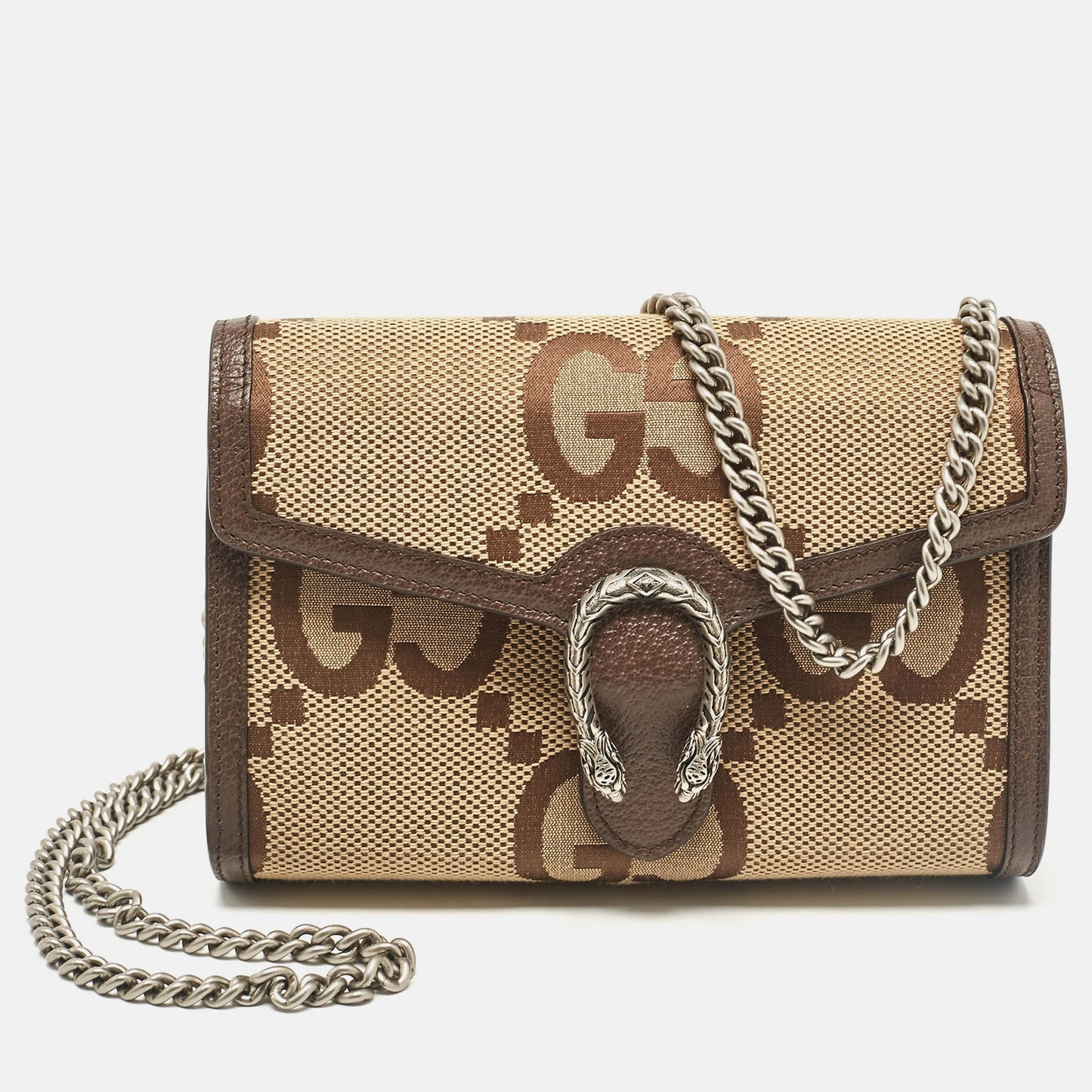 Luxury Gucci Trending 2025 Brown/Beige Jumbo GG Canvas Dionysus Wallet On Chain