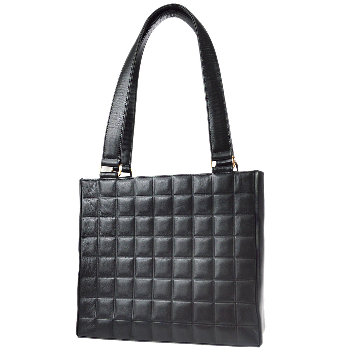 Luxury Chanel 2001-2003 Choco Bar Tote Handbag Black Lambskin