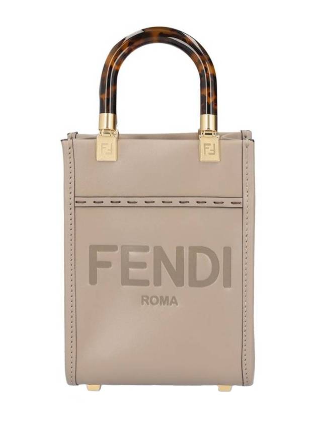 Luxury Fendi Sunshine Shopper Small Leather Tote Bag Beige