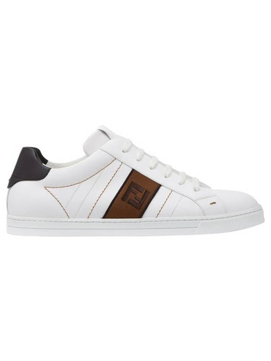 Luxury Fendi FF Logo Leather Low Top Sneakers White