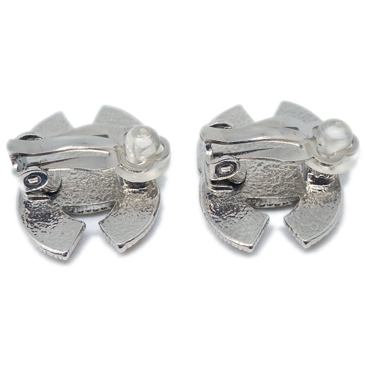 Chanel CC Rhinestone Earrings Clip-On Silver A13V