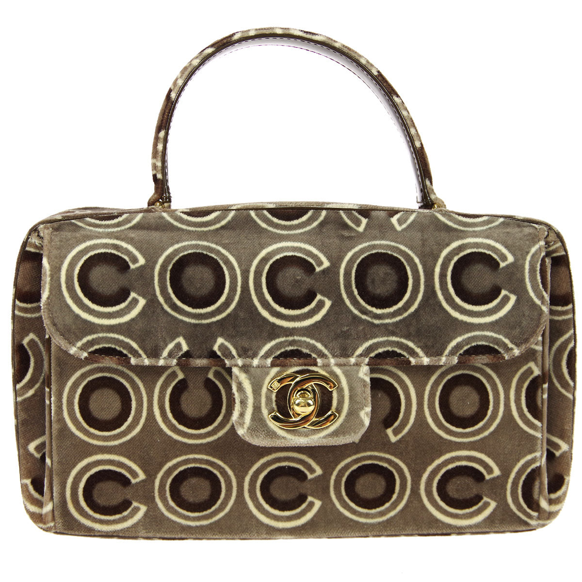 Luxury Chanel 2001 COCO Handbag Gray Velvet