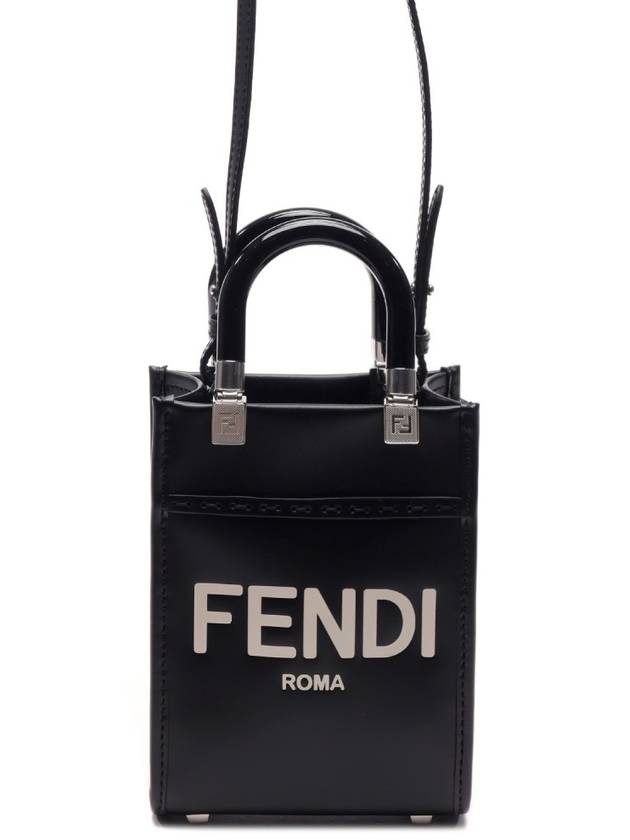 Luxury Fendi Sunshine Shopper Small Leather Tote Bag Black