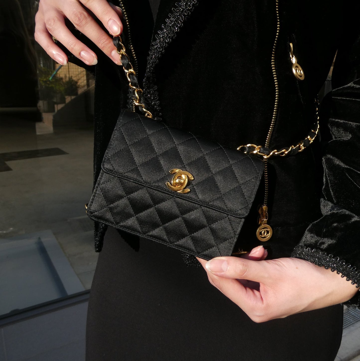 Luxury Chanel 1989-1991 Straight Flap Bag Micro Black Satin