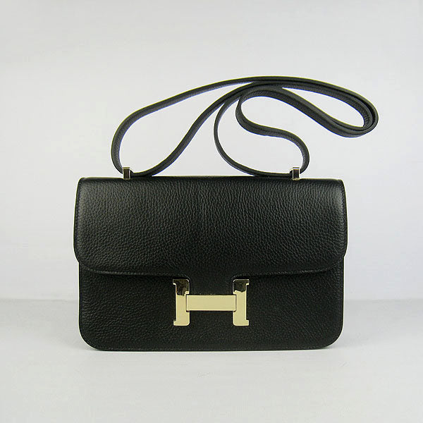 Luxury Hermes Calf Leather Message Bag H020 Black Golden