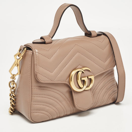 Luxury Gucci Trending 2025 Dusty Pink Matelassé Leather Mini Gg Marmont Top Handle Bag..