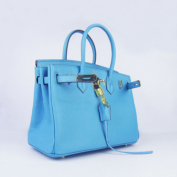 Luxury Hermes Birkin 30cm Togo Leather Handbags Light Blue Golden