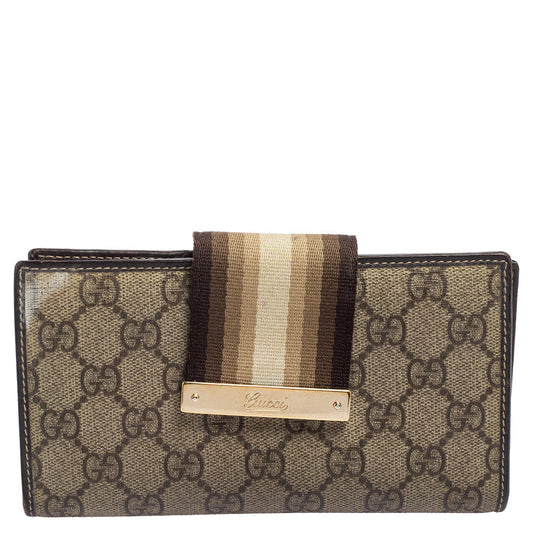 Luxury Gucci Trending 2025 Beige Gg Supreme Canvas Vintage Web Continental Wallet..