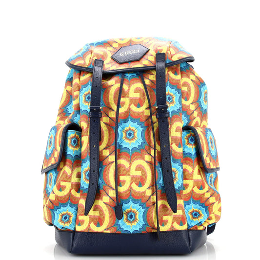 Luxury Gucci Trending 2025 Double Pocket Belt Backpack Kaleidoscope Print GG Coated Canvas Large