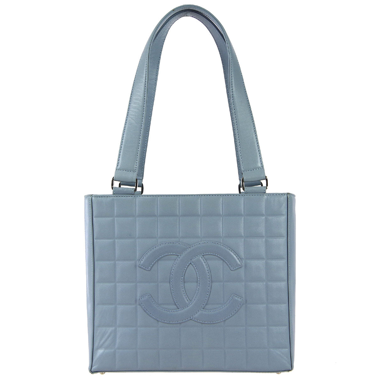 Luxury Chanel * 2001-2003 Light Blue Lambskin Choco Bar Tote Handbag