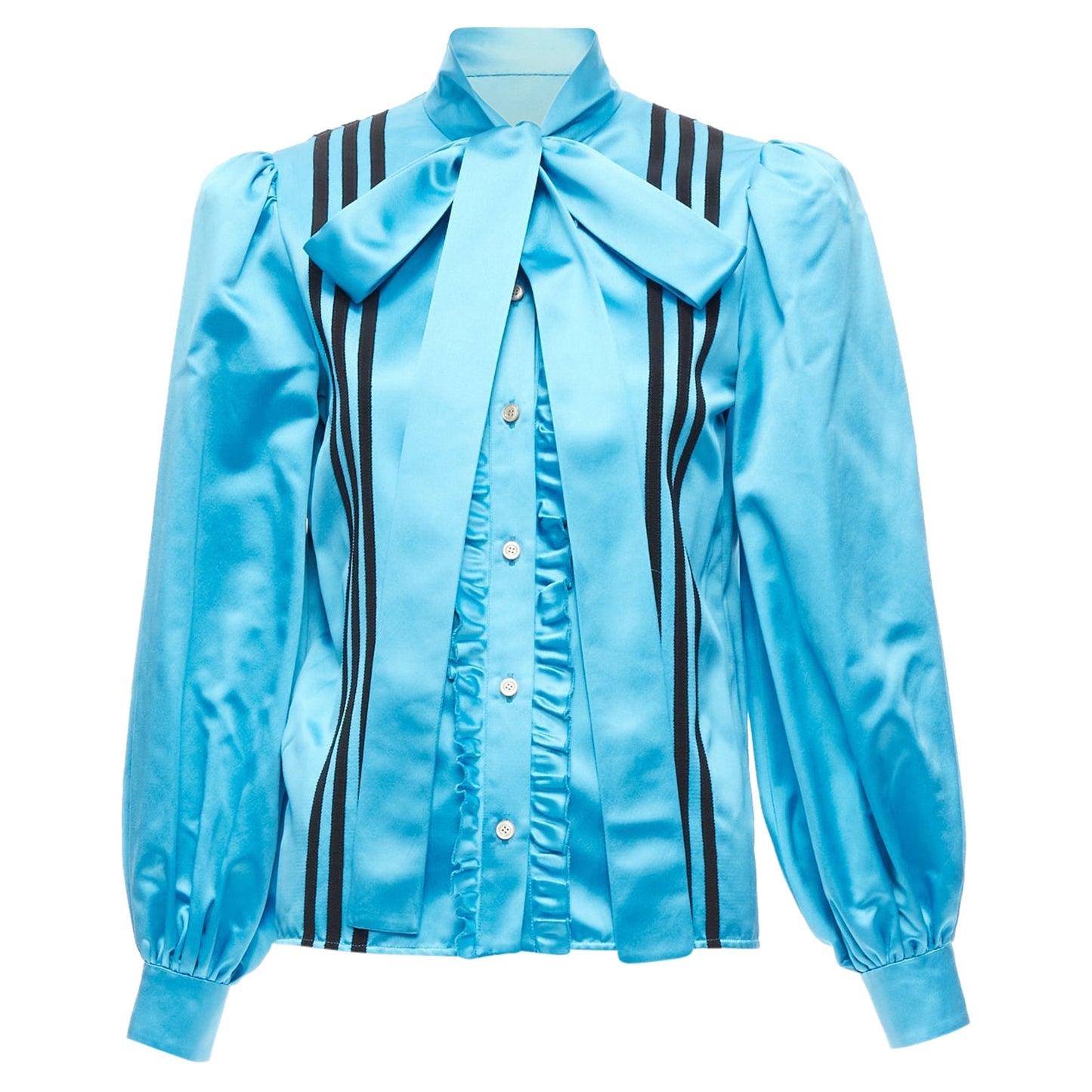 Gucci Adidas silk stripe bow Victorian puff sleeve blouse