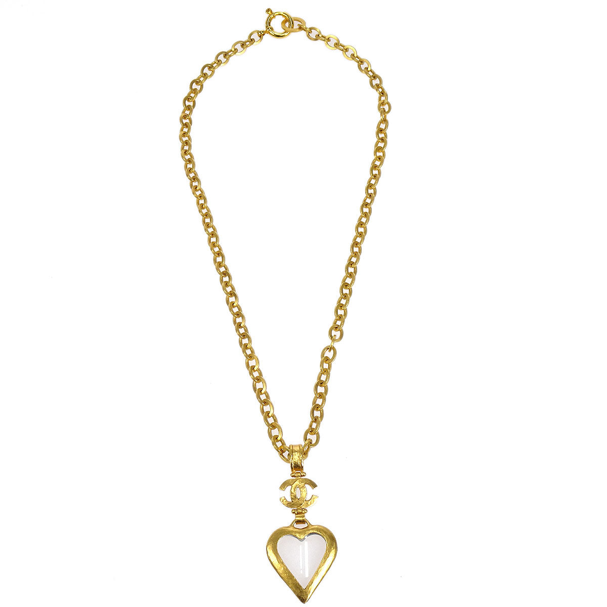 Luxury Chanel 1995 Heart Loupe Gold Chain Necklace