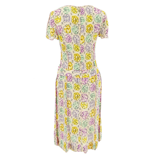 Luxury Chanel 1998 high-summer camellia-print silk dress #38