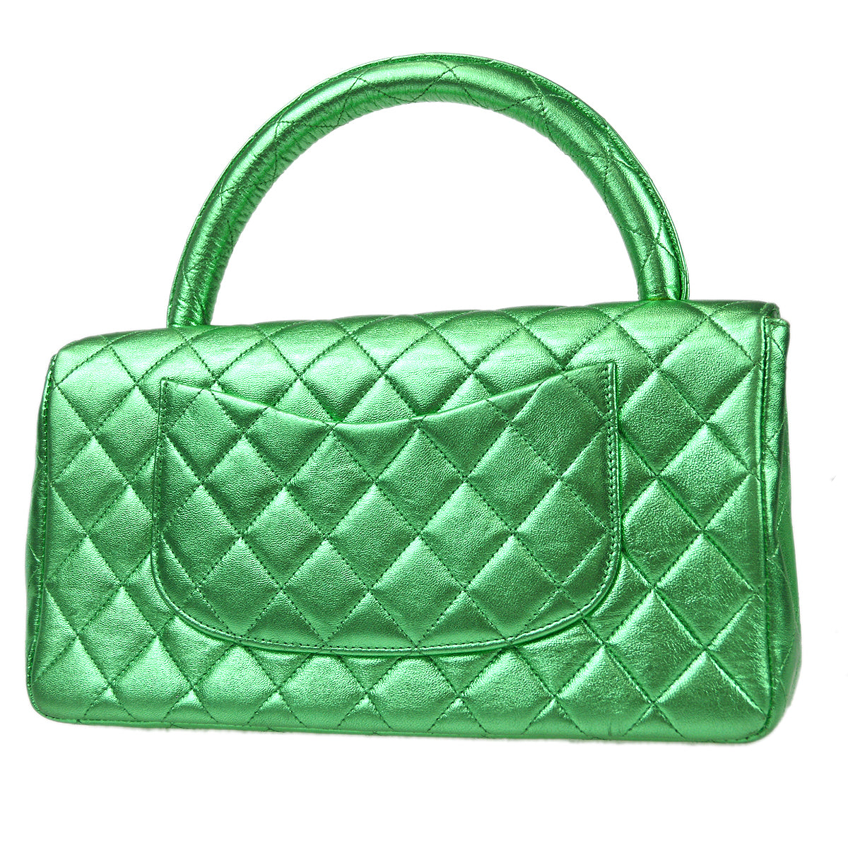 Luxury Chanel 1994 Classic Flap Handbag Medium Metallic Green Lambskin
