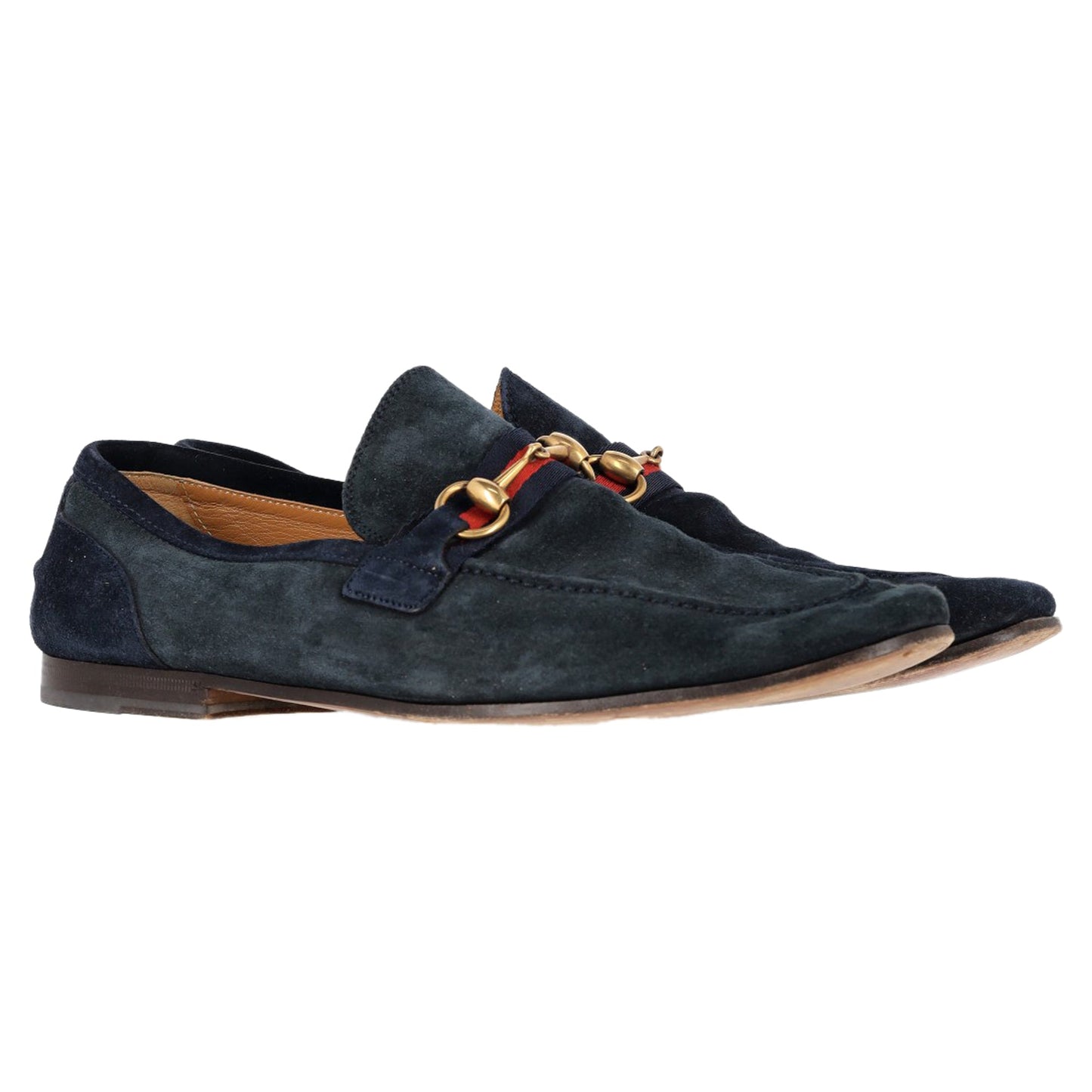 Gucci Web Horsebit Loafers in Navy Blue Suede