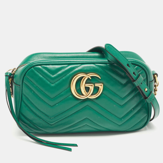 Luxury Gucci Trending 2025 Green Matelass&eacute; Leather Small Gg Marmont Shoulder Bag..