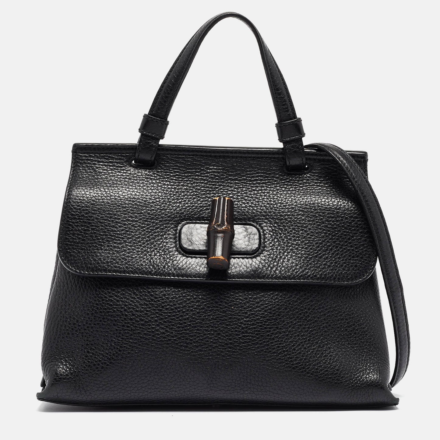 Luxury Gucci Trending 2025 Black Leather Small Bamboo Daily Top Handle Bag