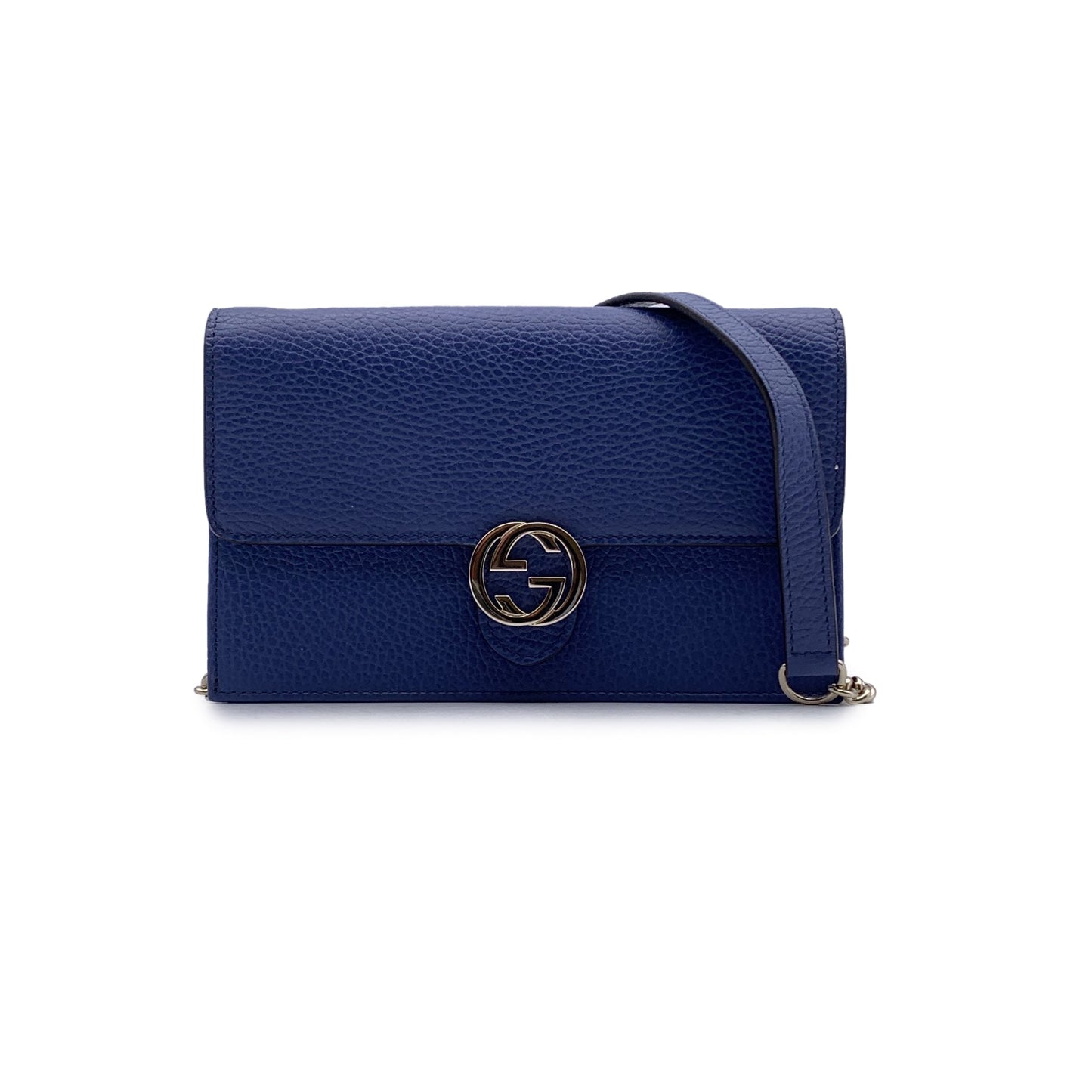 Luxury Gucci Trending 2025 Blue Leather Gg Woc Wallet On Chain Crossbody Bag