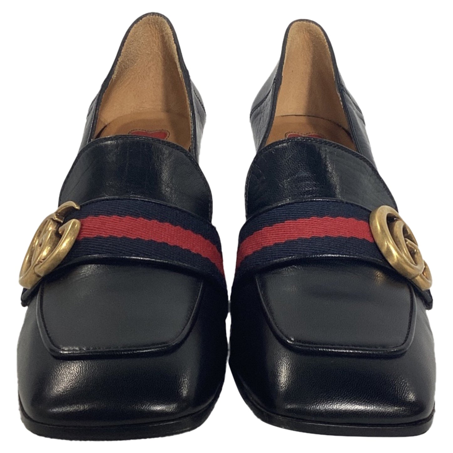 Gucci Faux Pearl Peyton GG Marmont Mid-Heel Loafers in Black Leather