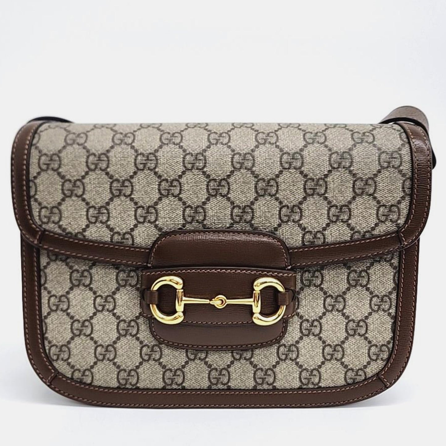 Luxury Gucci Trending 2025 Beige/Brown GG Canvas and Leather 1955 Horsebit Shoulder Bag