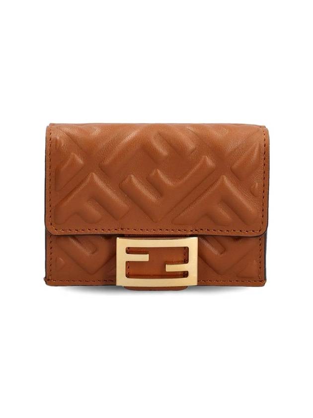 Luxury Fendi FF Baguette Flap Card Half Wallet Brown