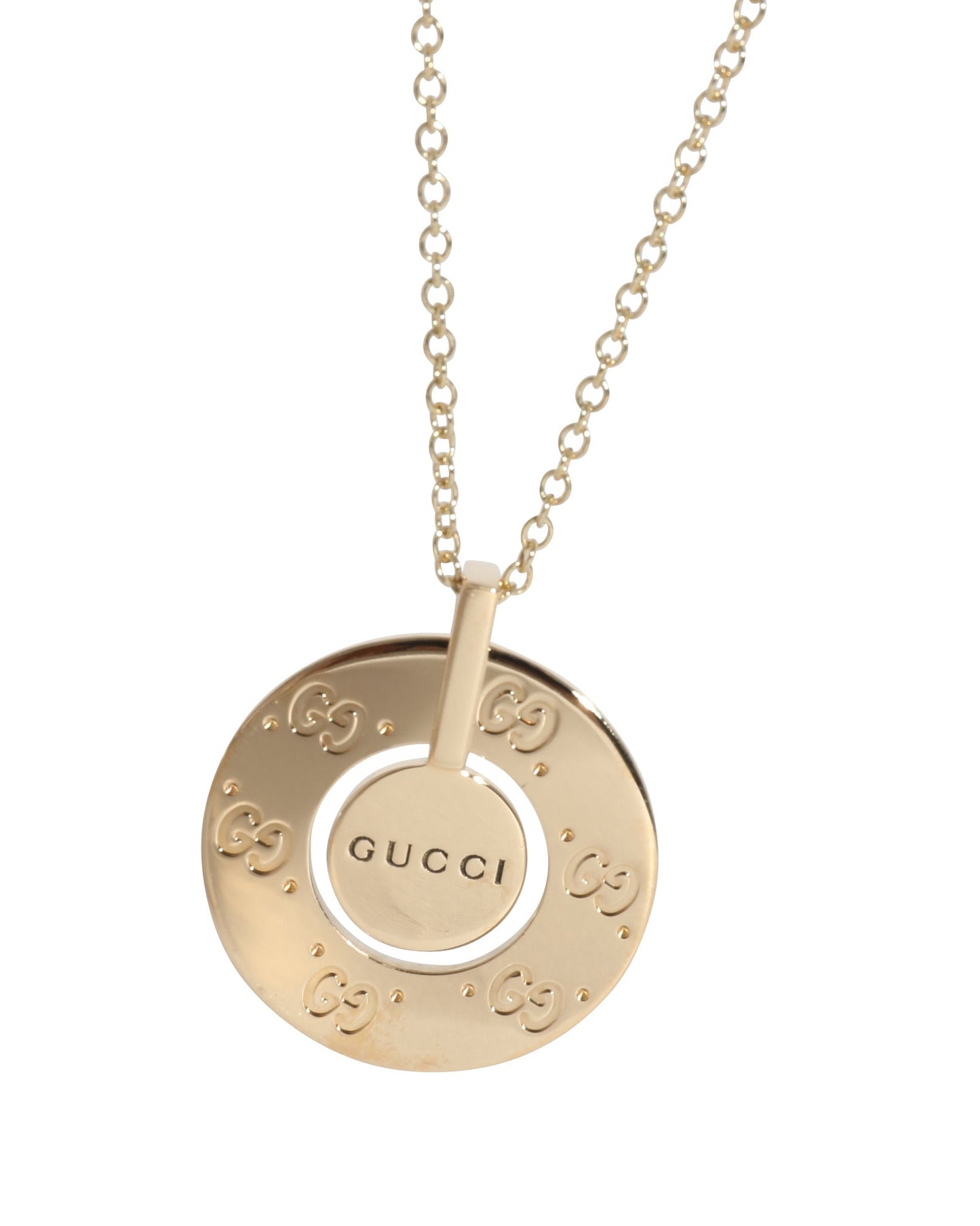 Luxury Gucci Trending 2025 Icon Rotating Disc  Circle Pendant in 18K Yellow Gold