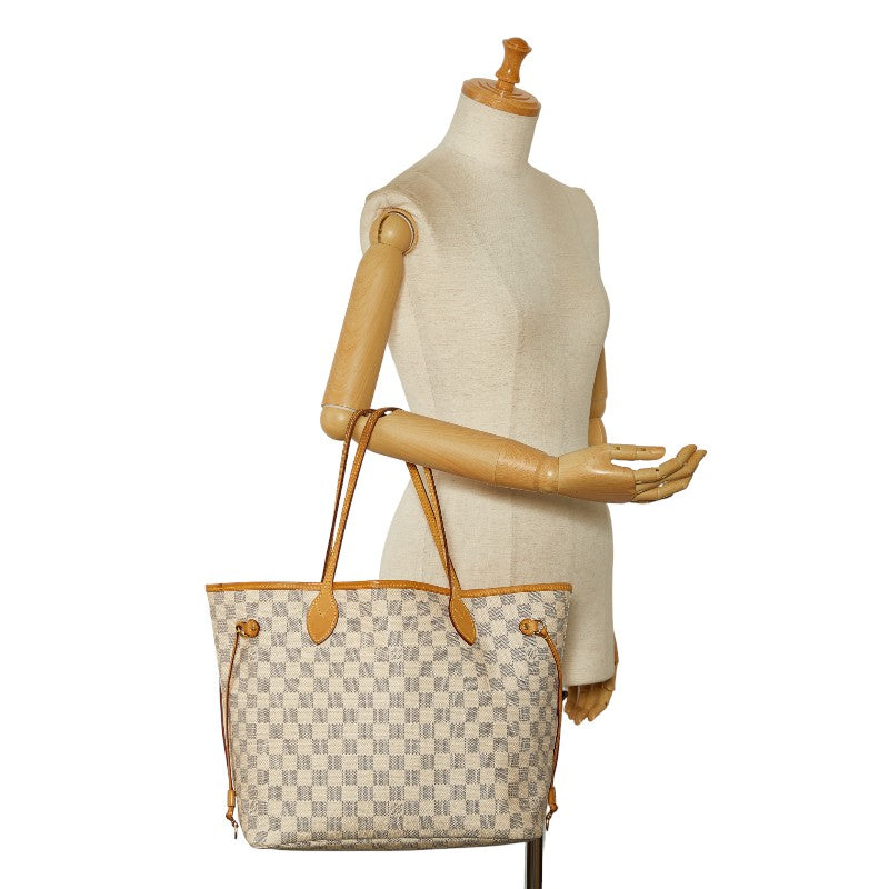 Louis Vuitton Damier Azur Neverfull MM Tote Shoulder Bag N51107 White PVC Leather