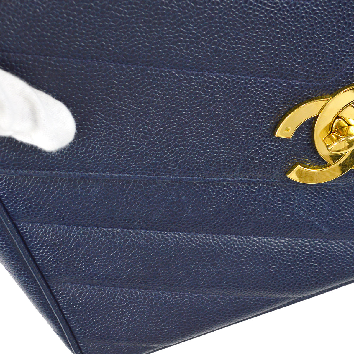 Luxury Chanel 1994-1996 Navy Caviar Jumbo Chevron Letter Flap Bag