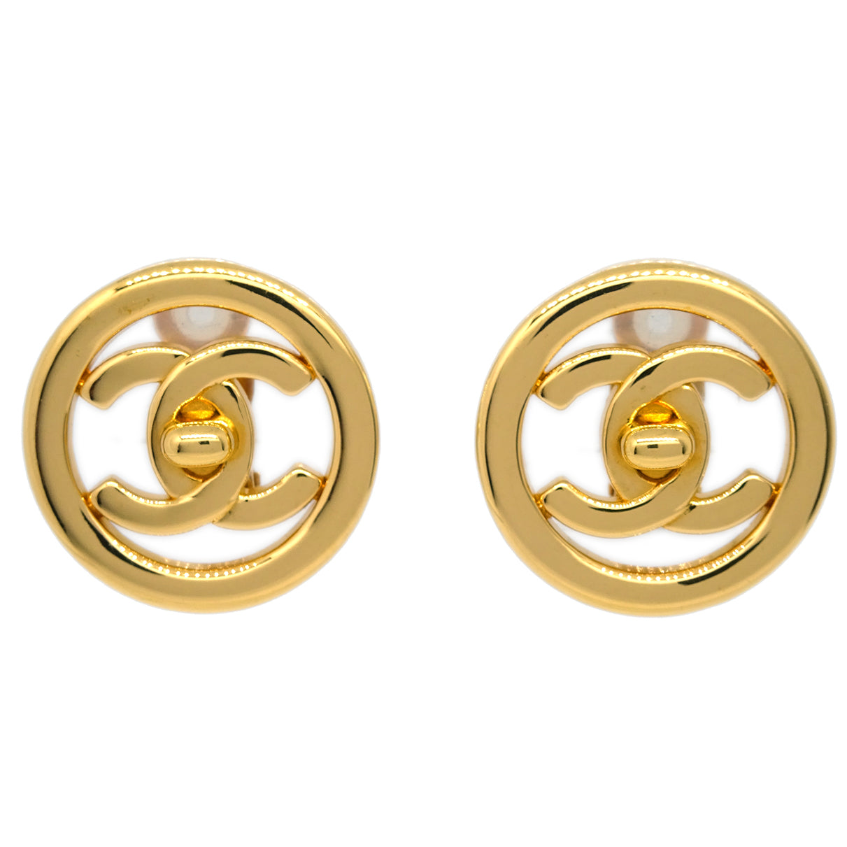 Chanel CC Turnlock Button Earrings Gold Clip-On 97P
