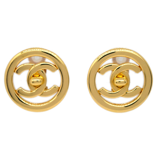 Chanel CC Turnlock Button Earrings Gold Clip-On 97P