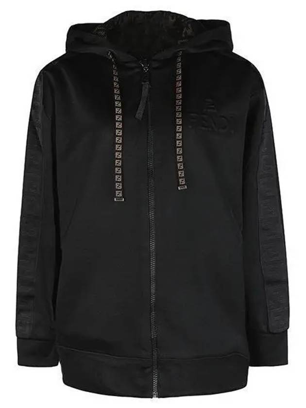 Luxury Fendi Embossed Logo Side FF Band Zip-Up Hoodie Black