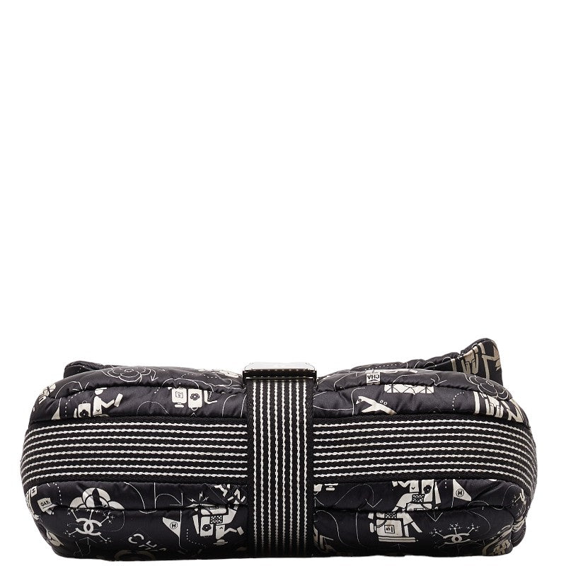Chanel Yale Chain Shoulder Bag Black White Silver Nylon  Chanel