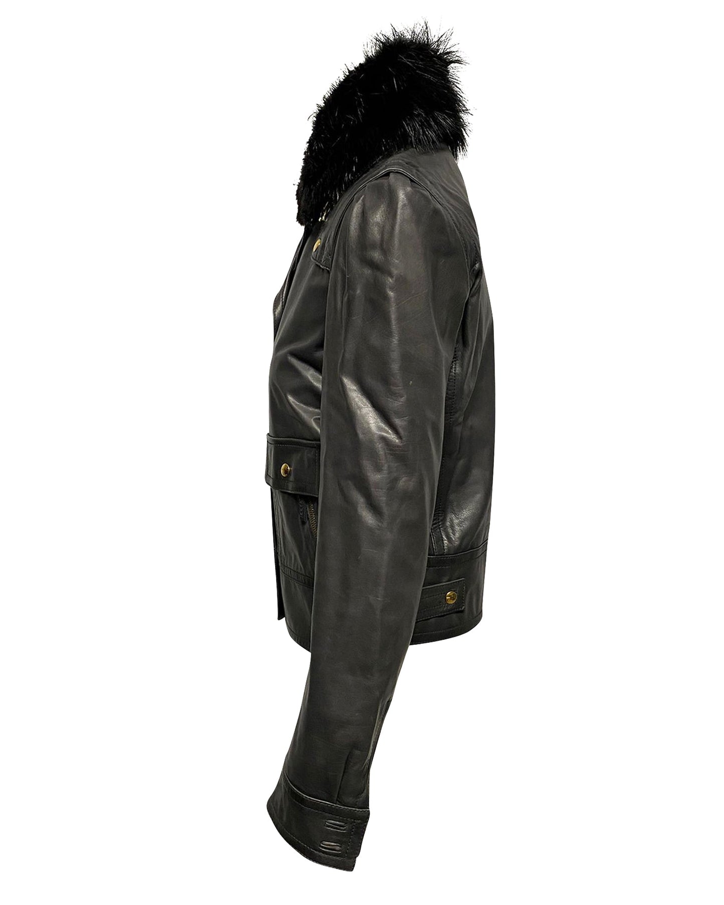 Luxury Gucci Trending 2025 Jacket with Fur Collar Detail in Black Leather