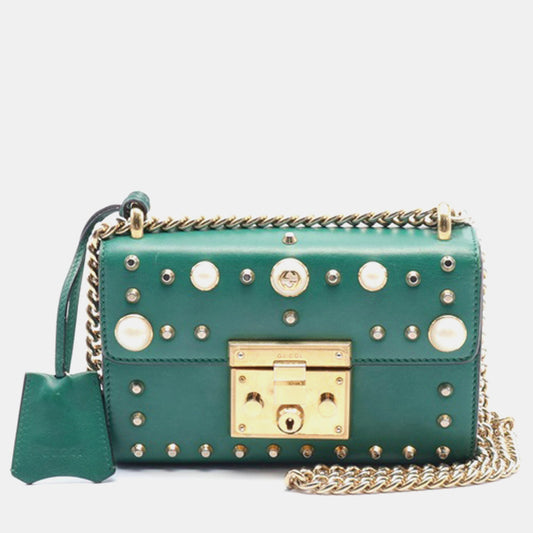Luxury Gucci Trending 2025 Small Pearl Studded Padlock Crossbody