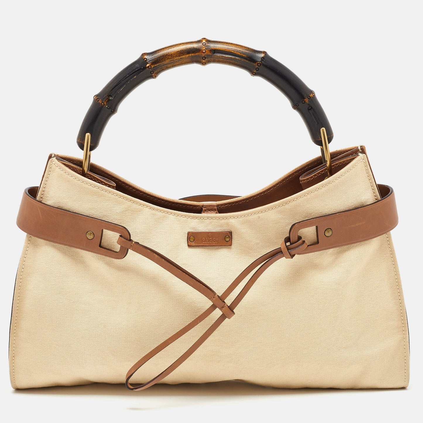Luxury Gucci Trending 2025 Beige/Brown Canvas and Leather Vintage Bamboo Hobo