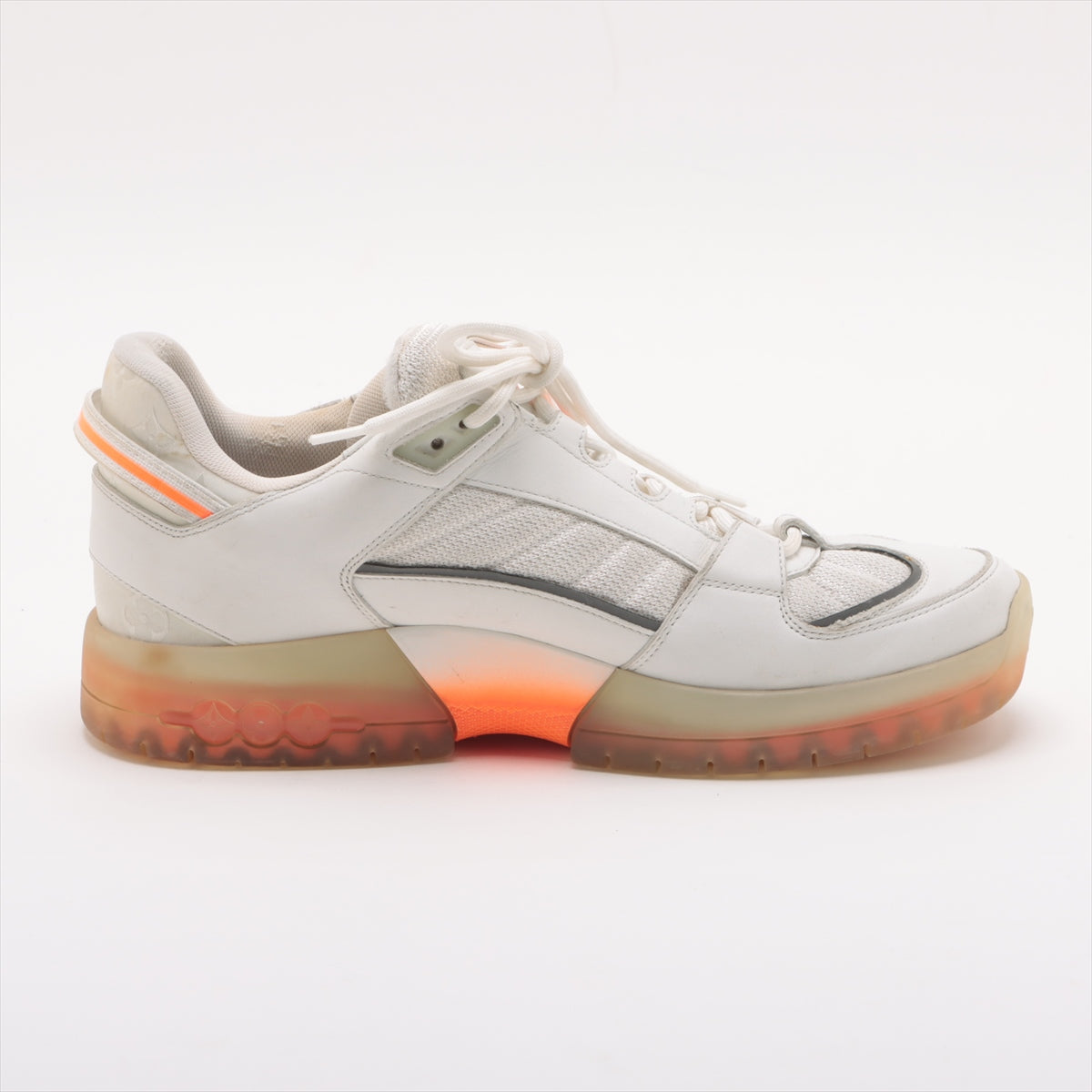 Louis Vuitton 20 years Leather x Mesh Trainers 7 Men White x Orange G1210 Monogram