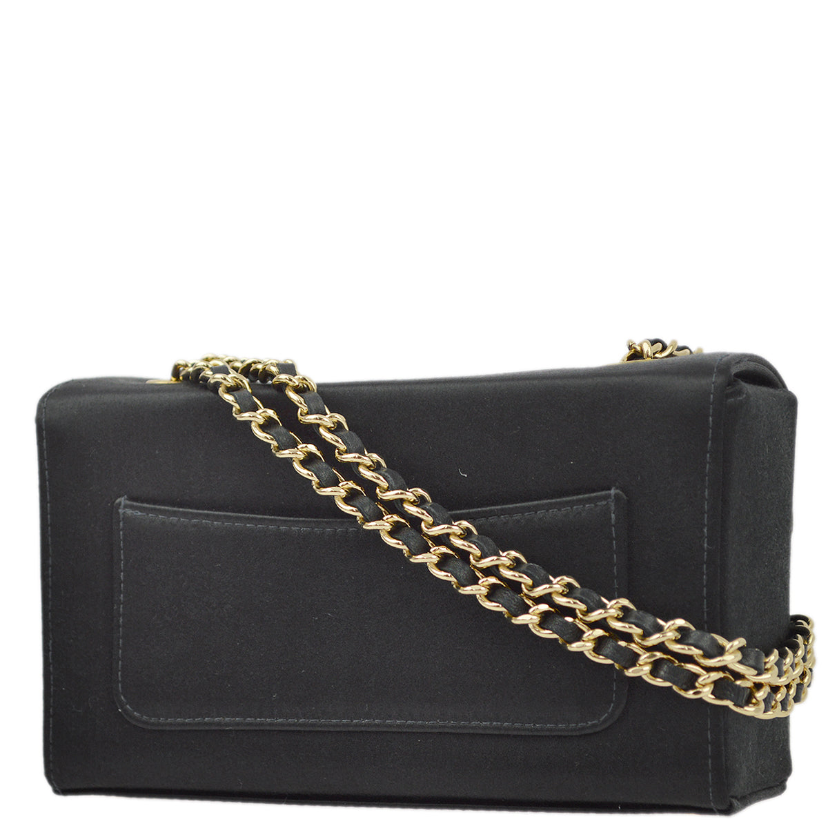 Luxury Chanel * Black Satin Double Chain Shoulder Bag