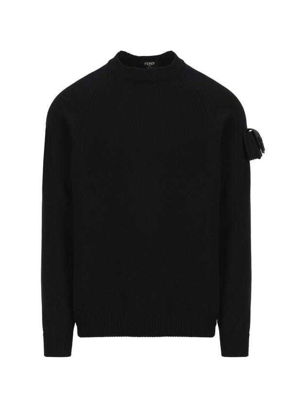 Luxury Fendi Men's Baguette Sleeve Wool Knit Top Black