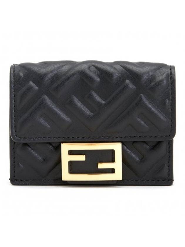 Luxury Fendi FF Baguette Flap Card Half Wallet Black