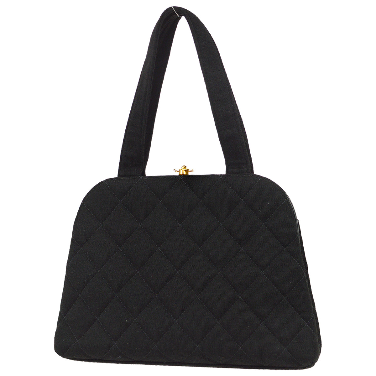 Luxury Chanel 1996-1997 Kisslock Handbag Black Cotton