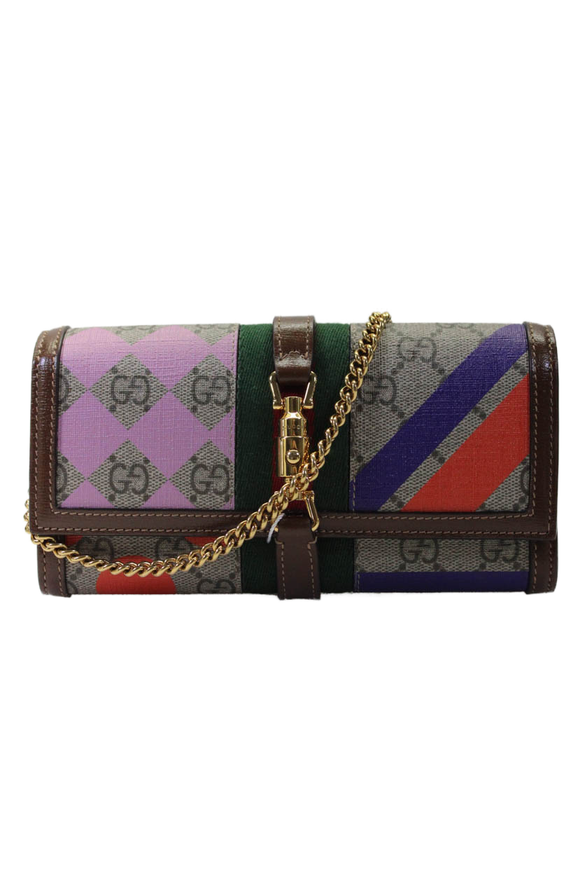 Luxury Gucci Trending 2025 Womens GG Supreme Geometric Jackie 1961 Wallet On Chain Brown Multi