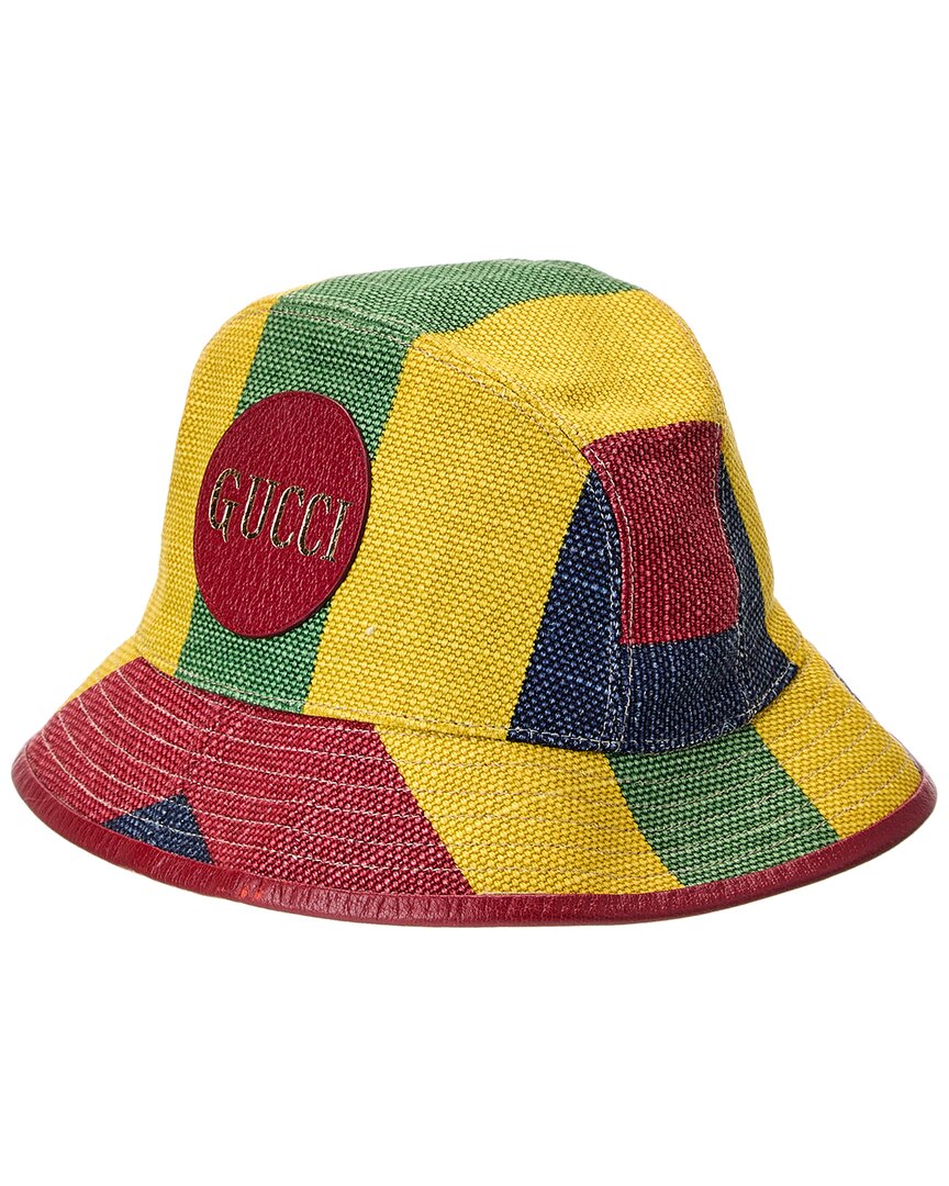 Luxury Gucci Leather-Trim Linen Bucket Hat