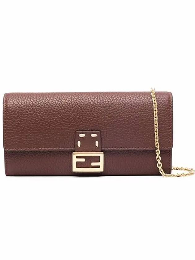 Luxury Fendi Baguette Chain Long Wallet Brown