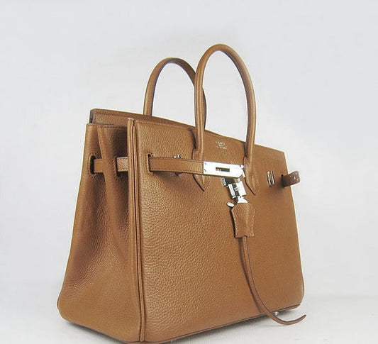 Luxury Hermes Birkin 35cm Togo Leather Handbags Light Coffee Silver