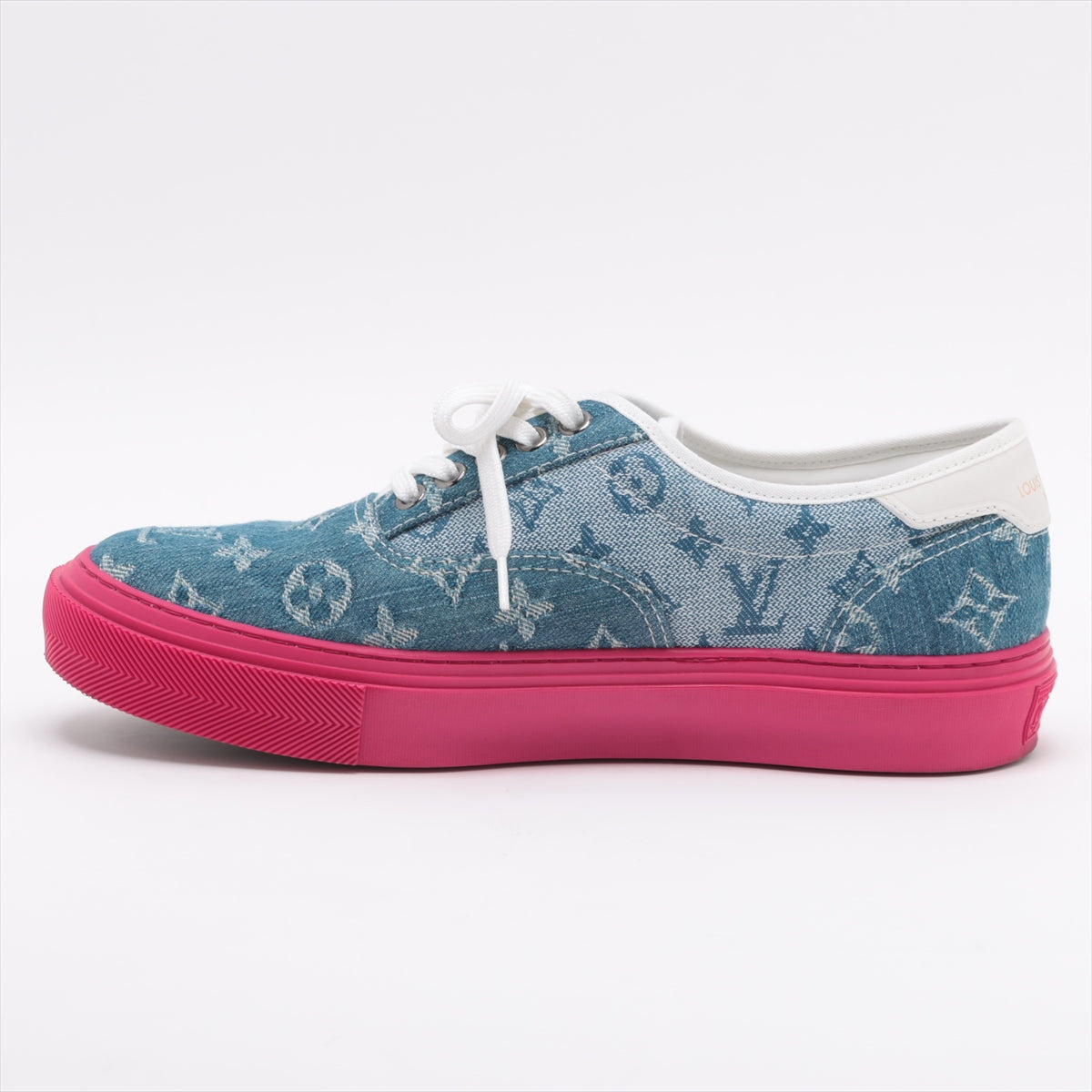 Louis Vuitton Trocadero Line 18 Years Denim X Leather Trainers 5 Men Blue X Pink MS0148 Monogram