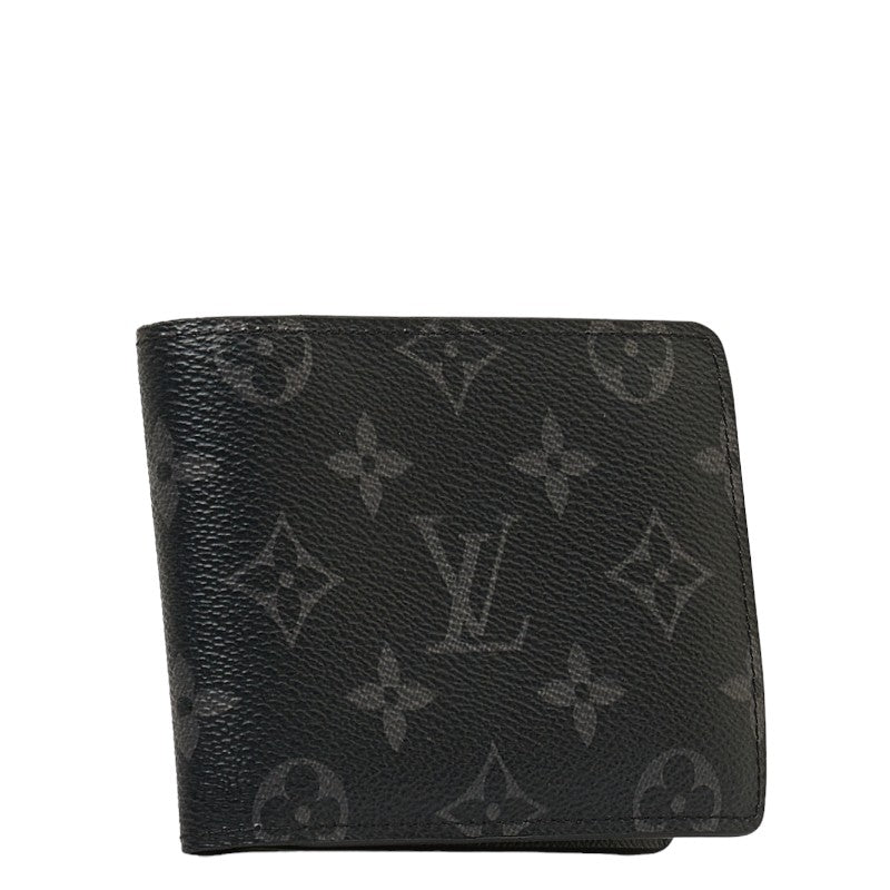 Louis Vuitton Monogram Portefolio Multiple Double Fed Wallet M61695 Black PVC Men LOUIS VUITTON
