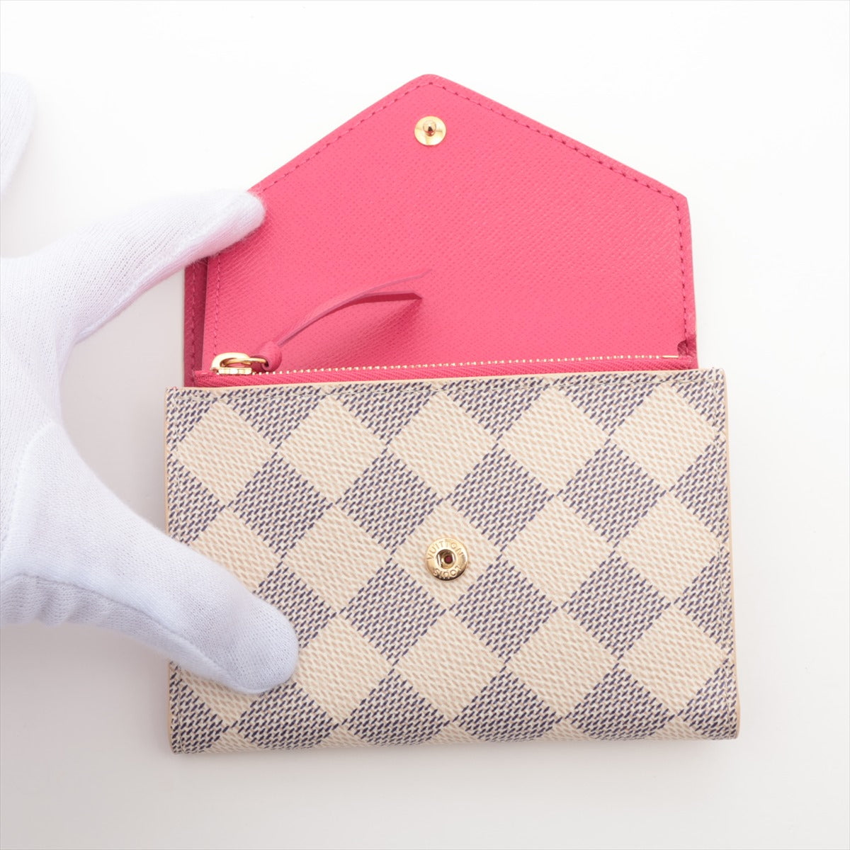 Louis Vuitton Damier Azur Portfolio Victoria N64614 Pink Compact Wallet