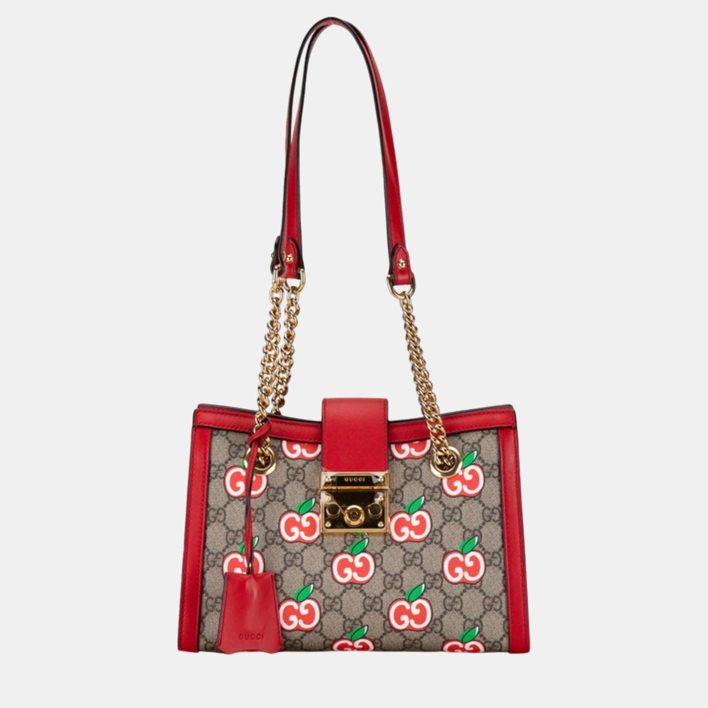 Luxury Gucci Trending 2025 Beige Red PVC Leather GG Apple Small Chain Shoulder Bag